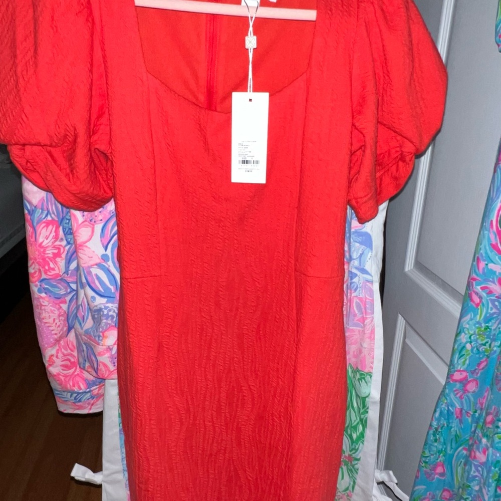 Lilly Pulitzer Vibrant Red Puff Sleeve Mini Dress - Picture 2 of 3